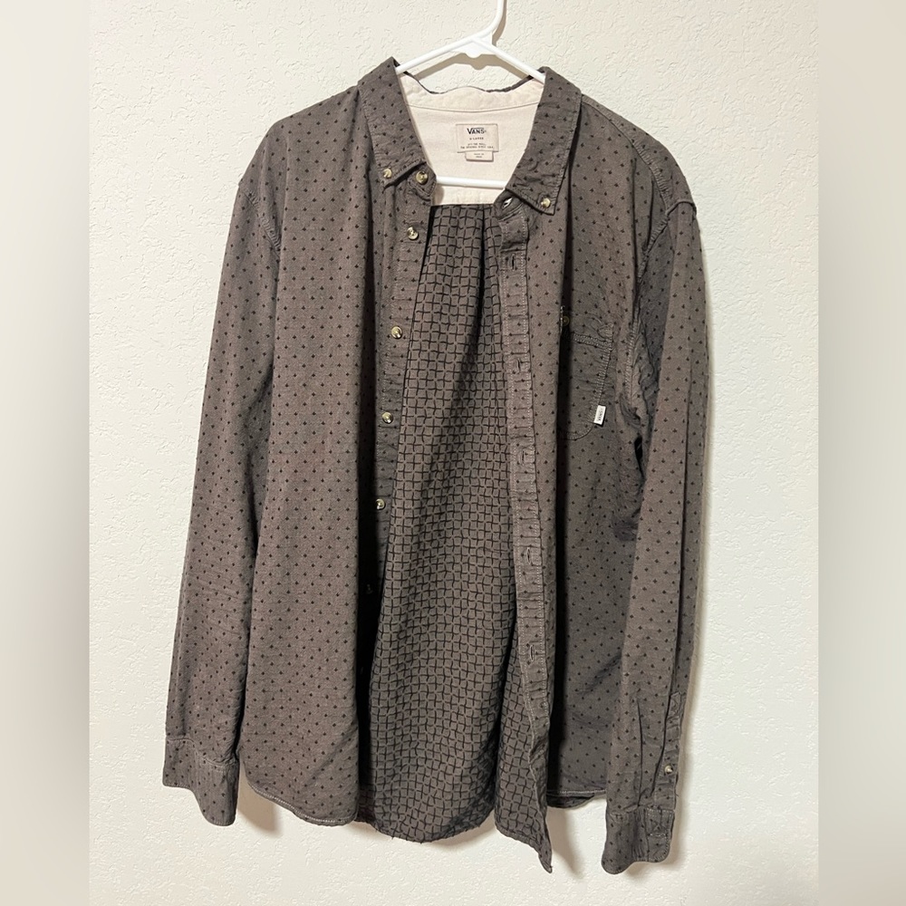 Vans Button Down Shirt Brown Pattern - image 1